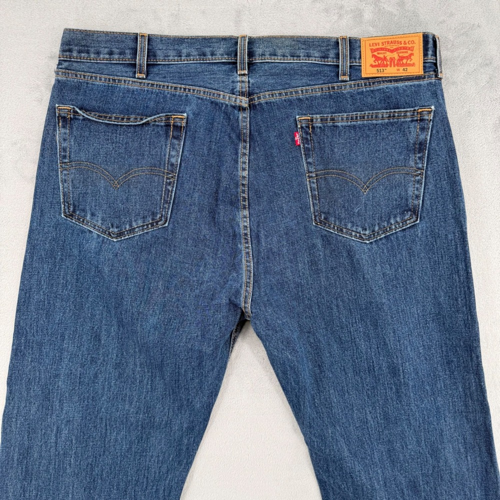 Levis 513 Slim Straight Blue Jeans Mens Medium Wash Denim Men's Size 42 - Picture 10 of 14